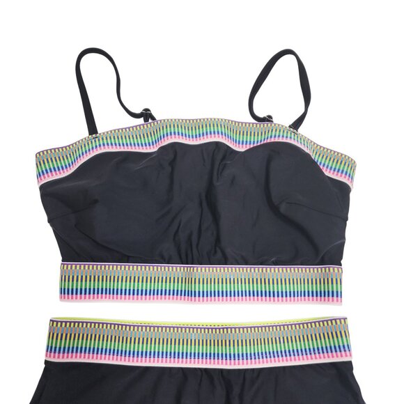 Black Two-Piece Womens Swimsuit Multicolor Stripe Detail Size S - Picture 3 of 5